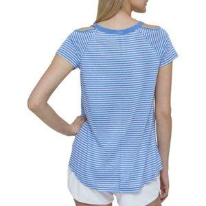 "TOMMY HILFIGER" BLUE STRIPED COLD SHOULDER MARINE COASTAL COTTON TOP SZ: XL NWT